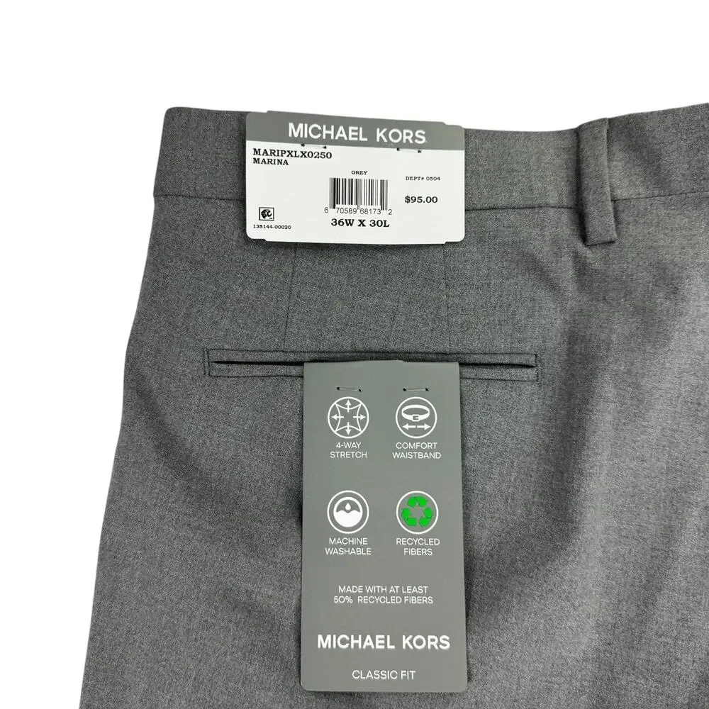 Michael Kors Mens Pleated Cuffed Solid Classic Fit Stretch Pants Gray 36x30